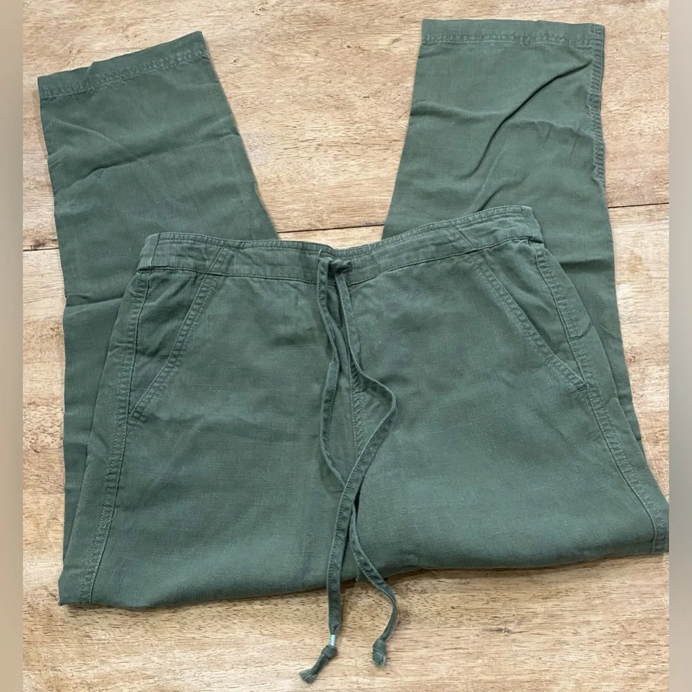 J Crew Denim Women’s Small Linen Blend Army Green Front‎ Tie Crop Seaside Pant